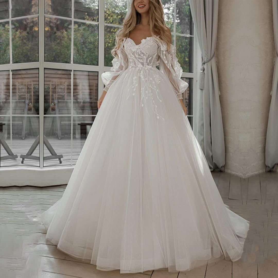 Sweetheart Lace Wedding Dresses for Bride Spaghetti Straps Detachable Sleeves Beach Wedding Dress Appliques Bridal Gown