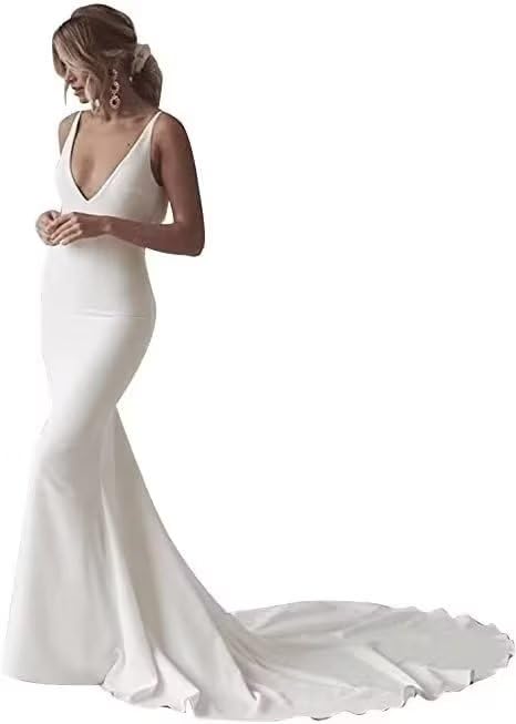 Spaghetti Straps Wedding Dresses for Bride Mermaid V Neck Bridal Gown Sleeveless Bride Dress Evening Party