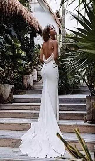 Spaghetti Straps Wedding Dresses for Bride Mermaid V Neck Bridal Gown Sleeveless Bride Dress Evening Party