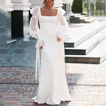 Elegant Wedding Dresses for Bride A Line Square Collar Bridal Gown Puffy Sleeve Bride Dress Evening Party