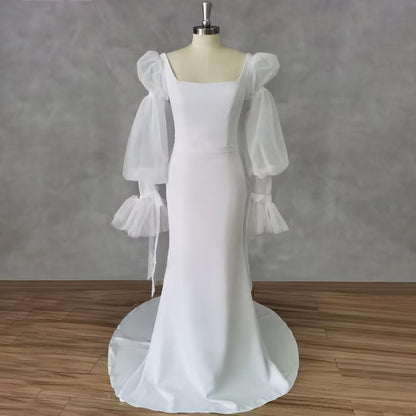 Elegant Wedding Dresses for Bride A Line Square Collar Bridal Gown Puffy Sleeve Bride Dress Evening Party