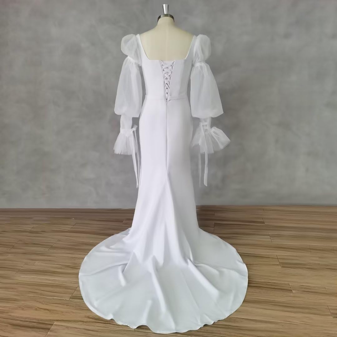 Elegant Wedding Dresses for Bride A Line Square Collar Bridal Gown Puffy Sleeve Bride Dress Evening Party