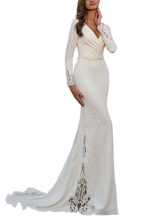 Wedding Dress for Women Lace and Appliques Bridal Gown Long Sleeve Bride Dress Brush Train